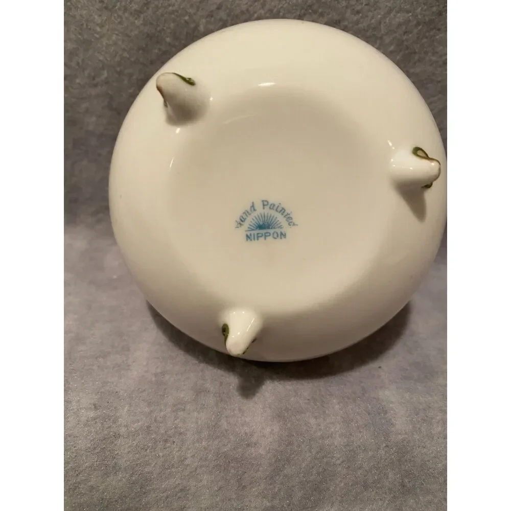 Nippon Footed Sugar Condiment‎ Bowl Hand Painted Rose Pattern No Lid Japan